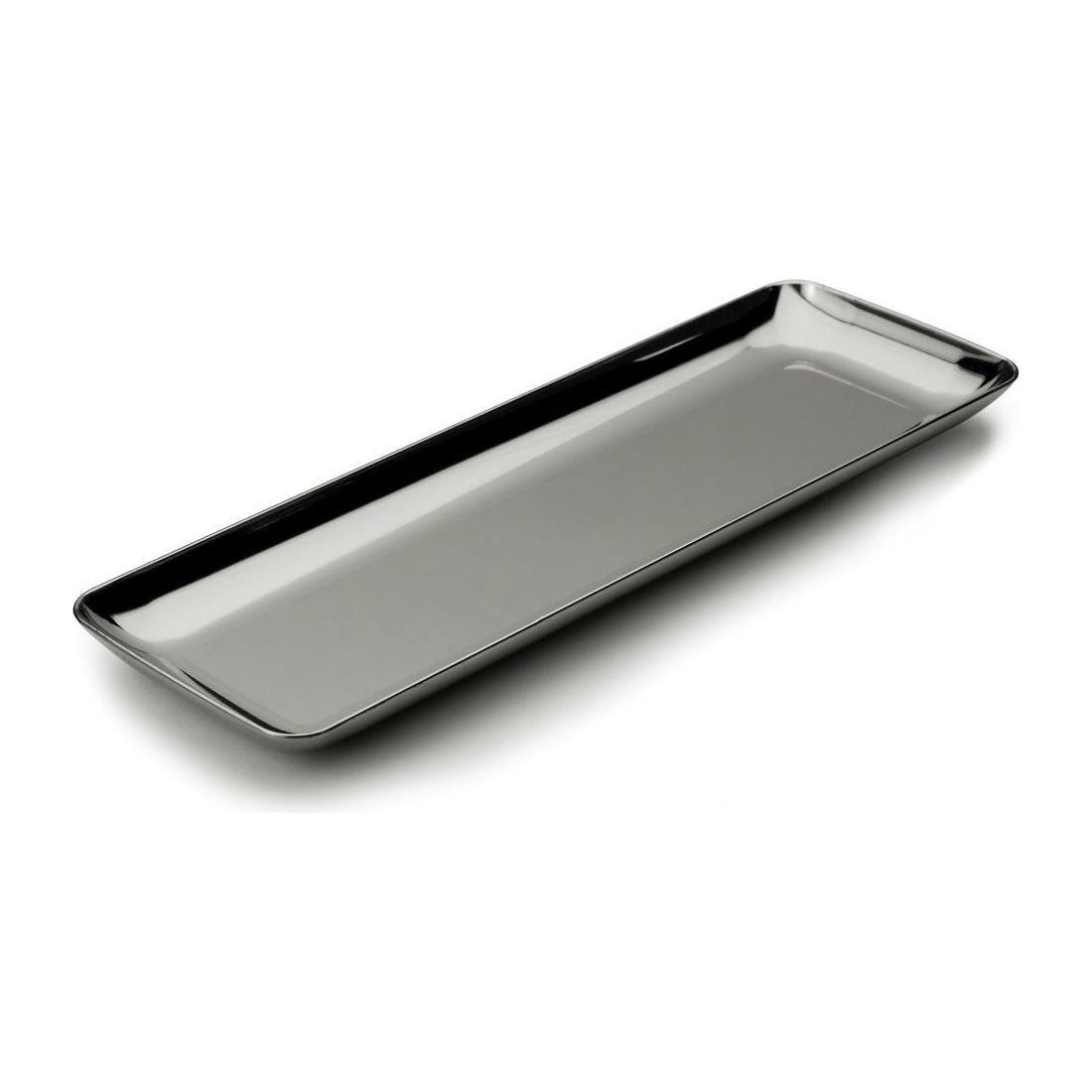 Sabert Mozaik Metal Silver Disposable Plastic Catering Mini Rectangular Plates 6.5x19cm - Pack of 20