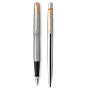 Parker Jotter Stainless Steel Chrome Color Trim GT Fountain Pen + Ballpoint Pen in a Gift Box