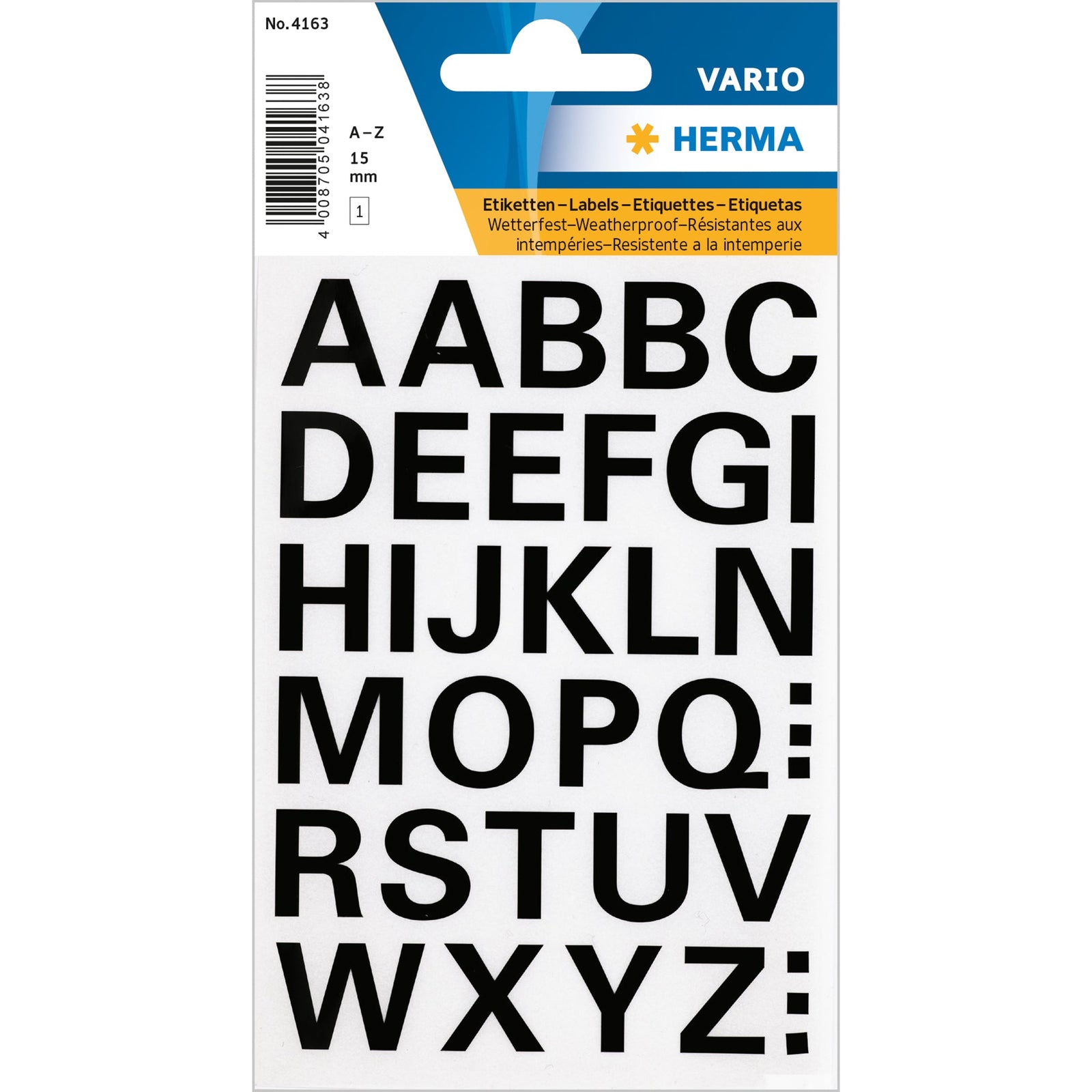 Herma Weatherproof A-Z Black 15mm - Pack of 1 Sheet