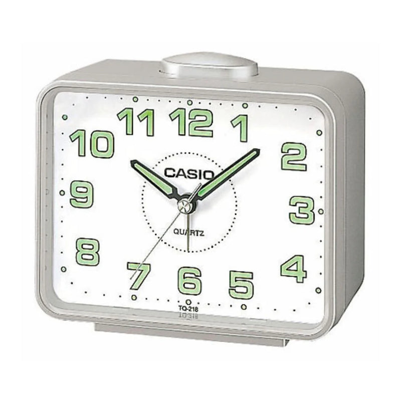 Casio TQ-218 Beep Alarm Clock 90x105x60mm with Neo Display & Snooze - White