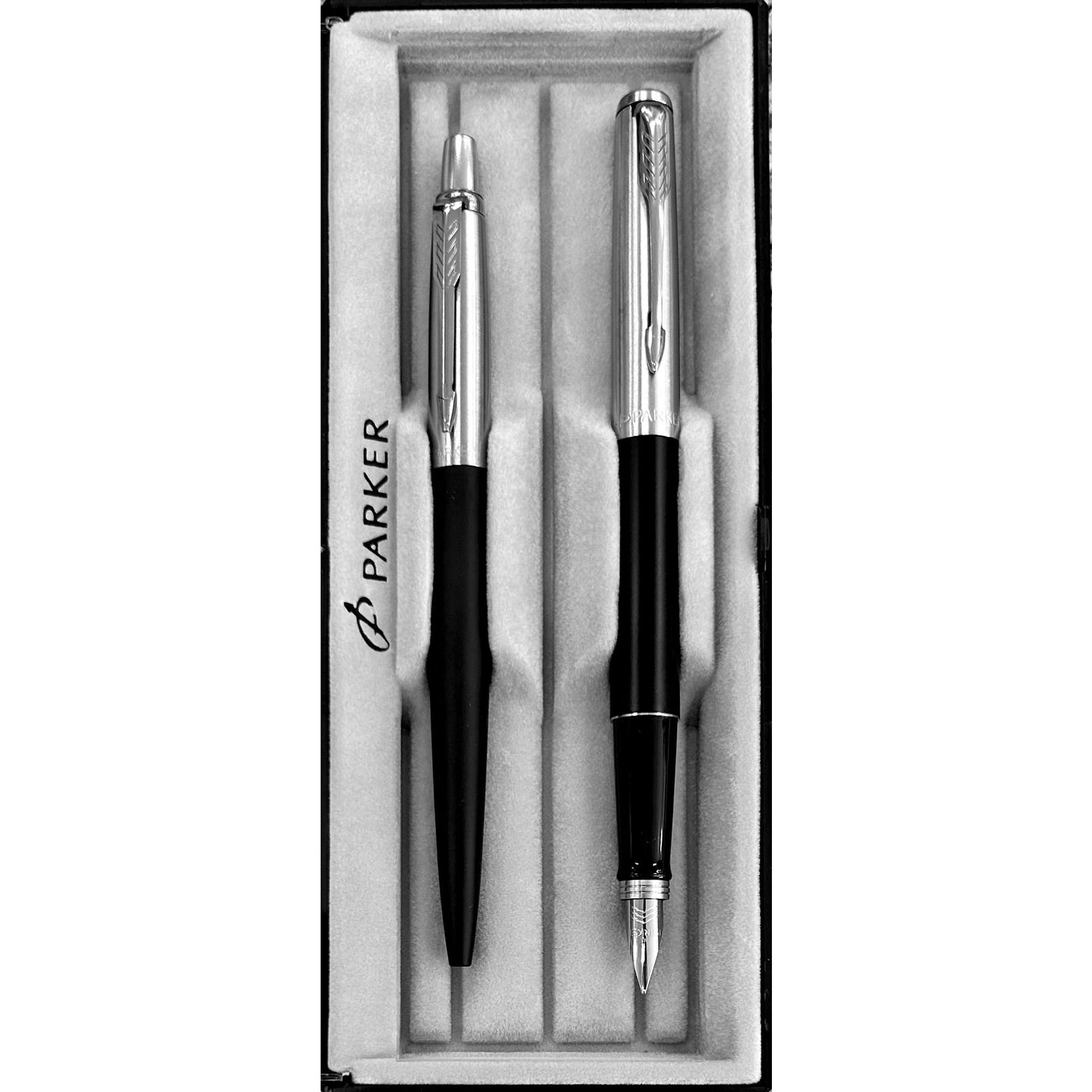 Parker Jotter Bond Street Black CT Ballpoint + Fountain Pen Set