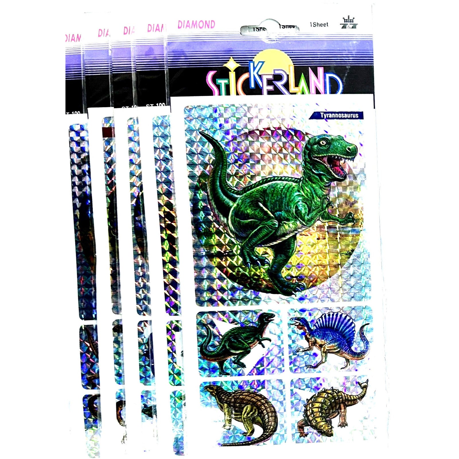 Party Favors Diamond Dino Holographic Stickers Assorted - Pack of 5 Sheets