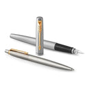 Parker Jotter Stainless Steel Chrome Color Trim GT Fountain Pen + Ballpoint Pen in a Gift Box