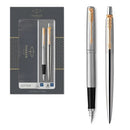 Parker Jotter Stainless Steel Chrome Color Trim GT Fountain Pen + Ballpoint Pen in a Gift Box