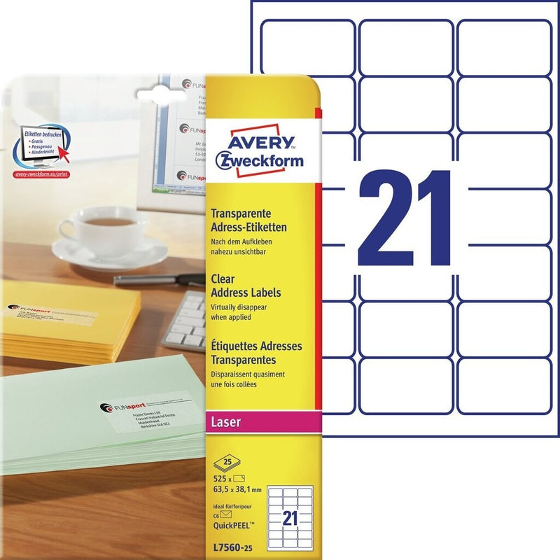 Zweckform Laser Transparent Labels Printable A4 Sheets - Pack of 25