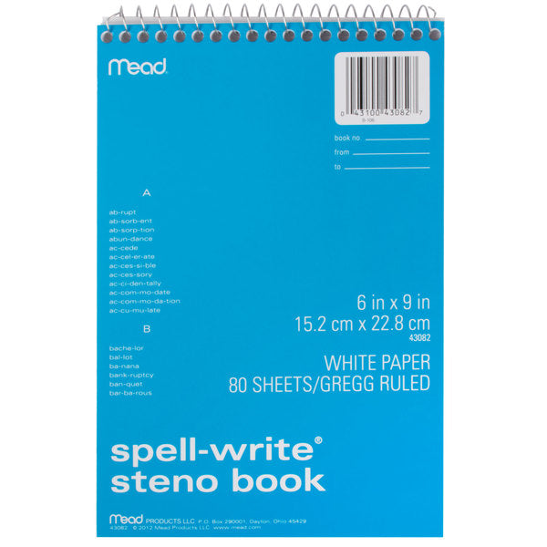 Mead Spell-Write Steno Spiral Pad 6