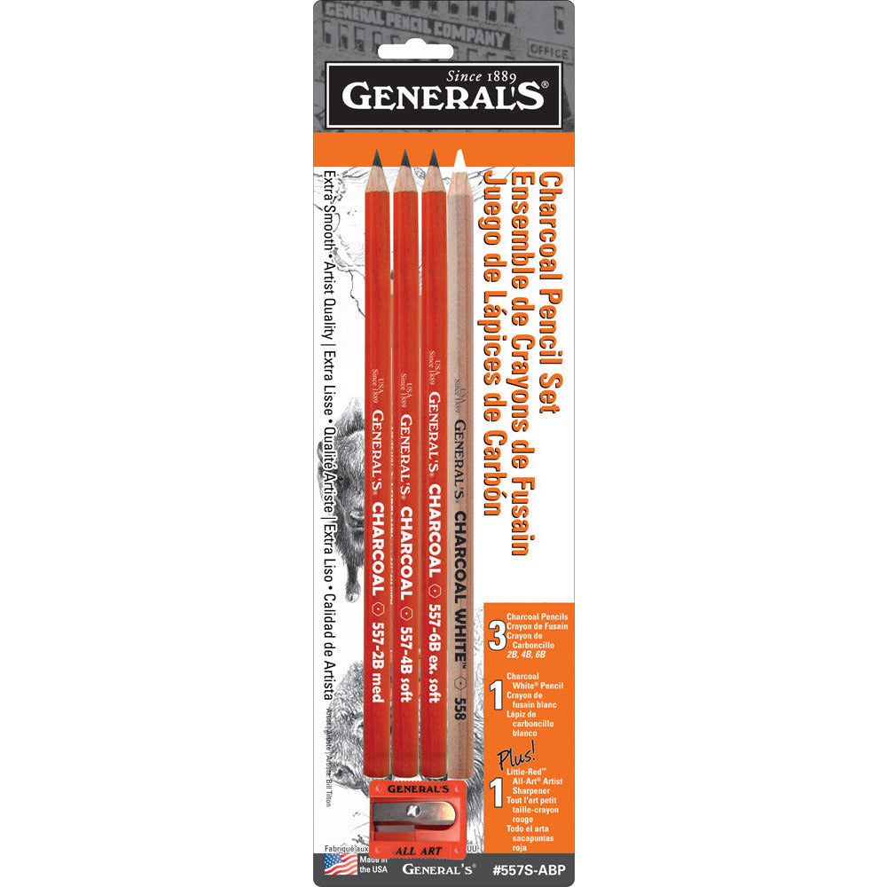 NEW General's Charcoal Pencil - Set of 4 Pencils + Sharpener