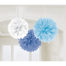 Amscan Blue & White Fluffy Decorations - Pack of 3
