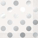 Unique Silver  Dots Beverage Napkins 25x25cm - Pack of 16