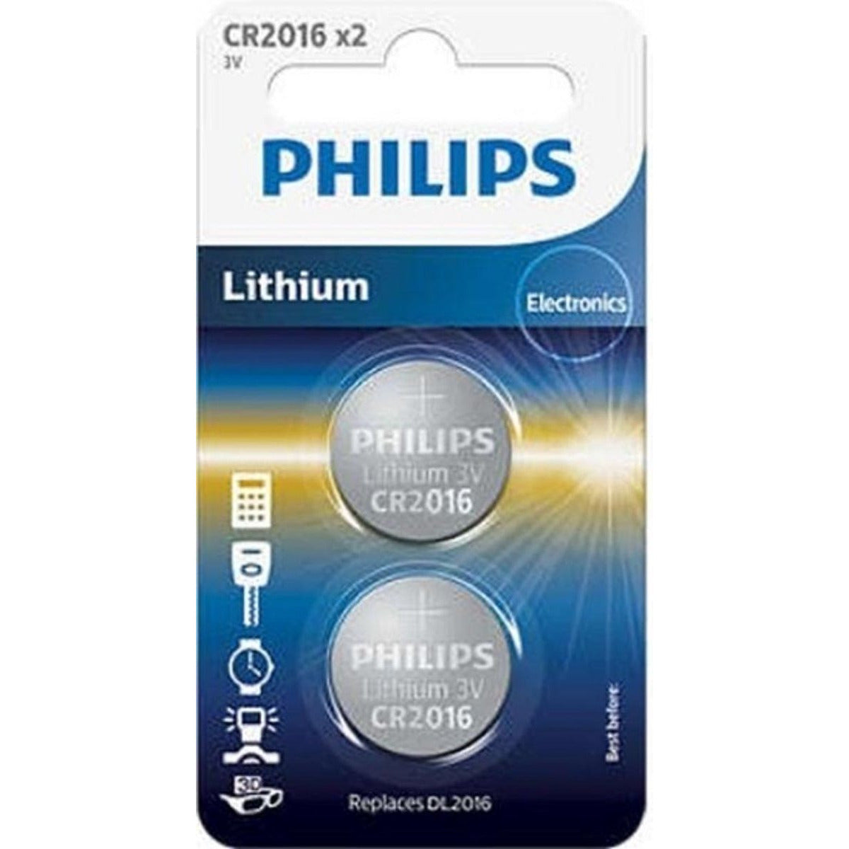 Phillips Lithium 3V Cell Batteries CR2016 - Pack of 2