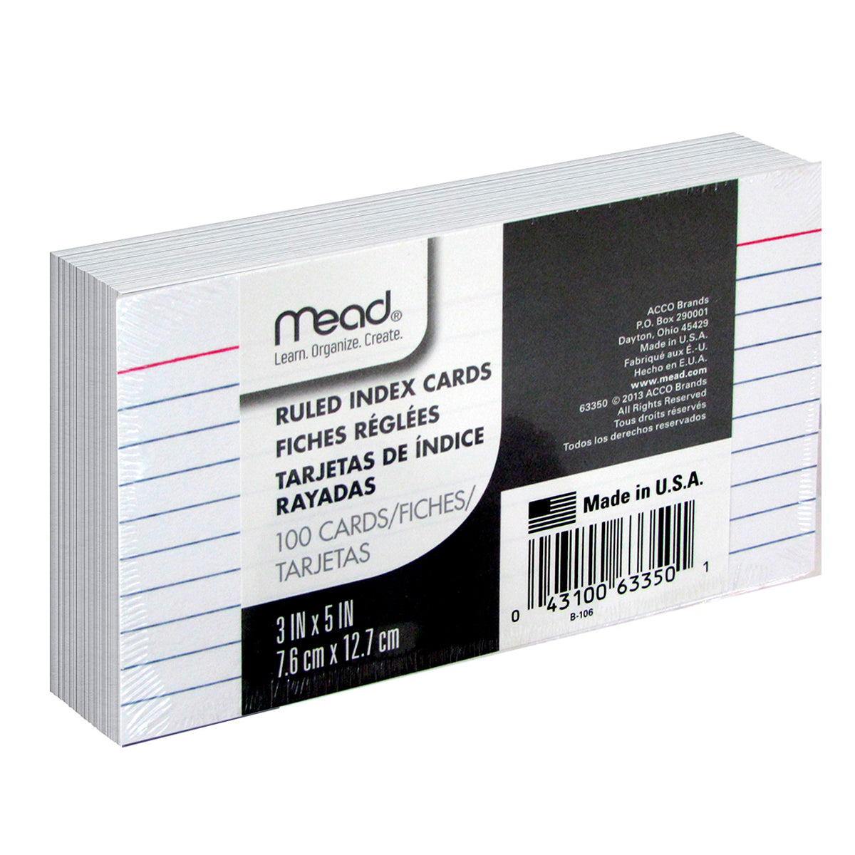 Mead Ruled Index Cards White Pack of 100