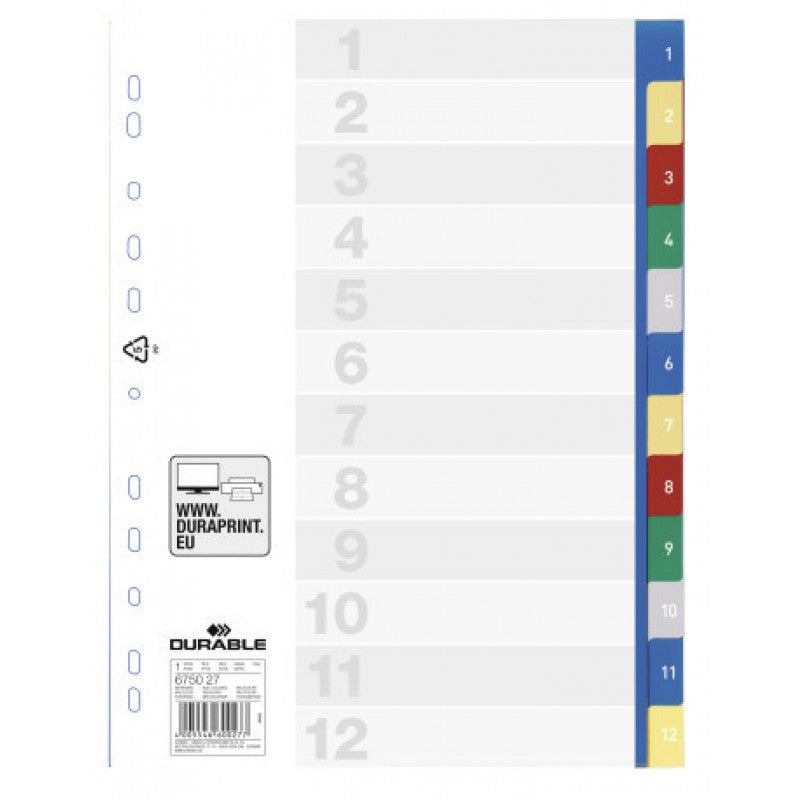 A4  فواصل بلاستيكية ملونة و مرقمة ١-١٢ ديورابل