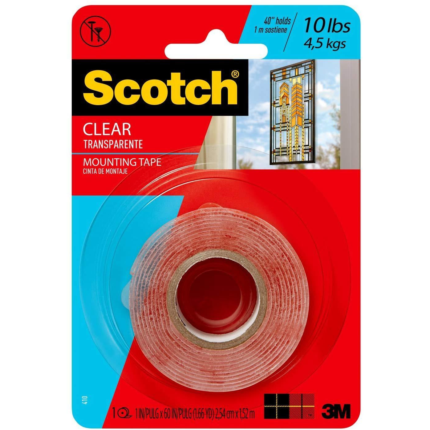 Scotch® Permanent Double Sided Clear Mounting Tape 25.4mmx1.52 m - 4.5Kg