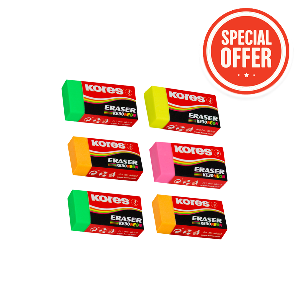 Kores Neon Erasers / Set of 6