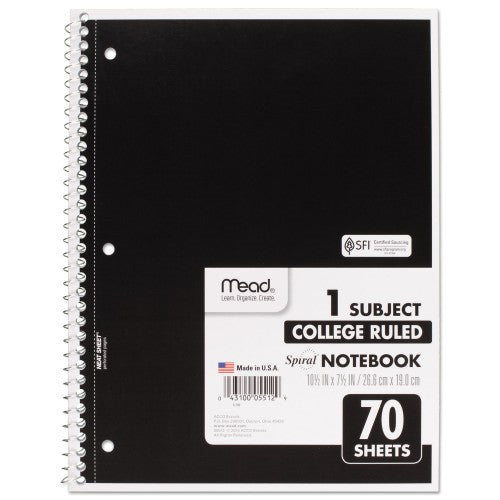 Mead 1 Subject Wide Ruled 70 Sheets Spiral Notebook - A4