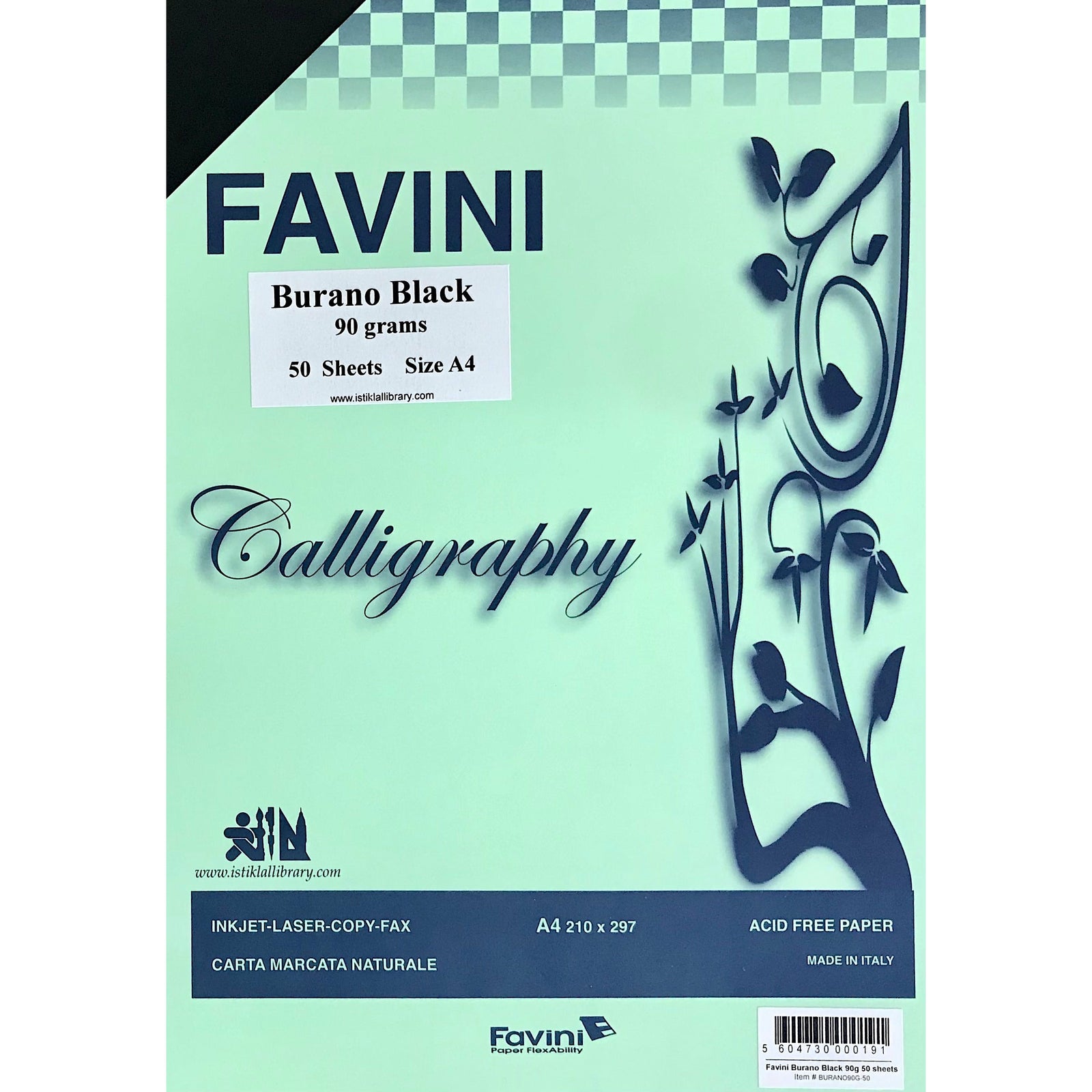 Favini Burano Black Paper 90g A4 - Pack of 50