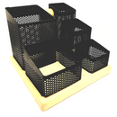 Golden Horse Desk Top Organizer + 6 pcs Stationery  - Black & Natural Wood