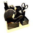 Golden Horse Desk Top Organizer + 6 pcs Stationery  - Black & Natural Wood