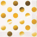 Unique Gold  Dots Beverage Napkins 25x25cm - Pack of 16