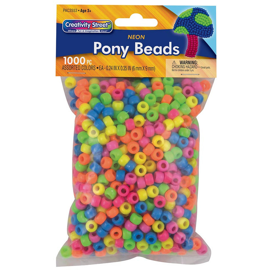 Pacon Creative Hands 6x9mm Neon Pony Beads 1000 Pcs