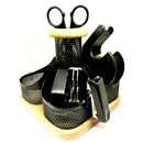 Golden Horse Carousel Desk Top Organizer + 6 pcs Stationery  - Black & Natural Wood