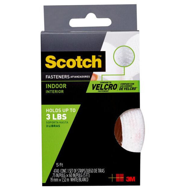 3M Scotch White Indoor Velcro Strip Fasteners - 1.9 cm x 1.52 m