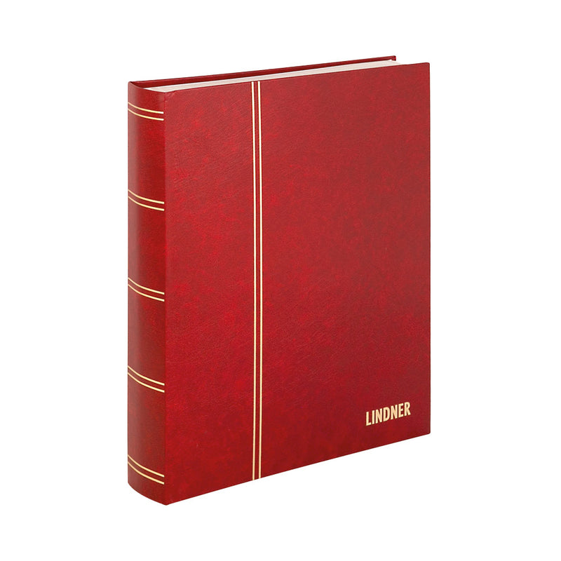 NEW Lindner Standard Unpadded Leather Stamp Stock Book with 48 White Pages & Glassine Strips 230x305mm - Red