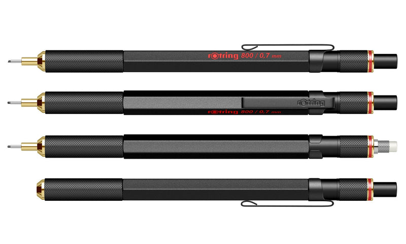 NEW Rotring 800 Metal Body Drafting Mechanical Pencil 0.7mm with Complete Retractable Head Black with Gold Trims - Limited Quantity