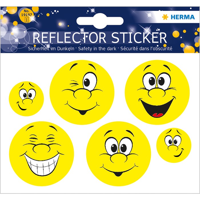 NEW Herma Reflector Sticker Safety in the Dark Smiley Face - Pack of 1