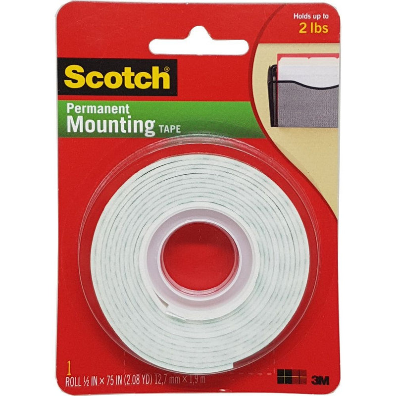 Scotch® Mount Indoor Double Sided Tape 12.7mmx 1.9m Roll - 0.9 Kg