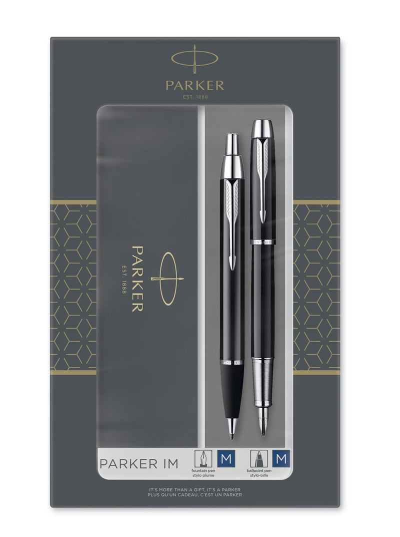 NEW Parker IM DUO Lacquered Black CT Fountain Pen + Ballpoint Pen in a Gift Box