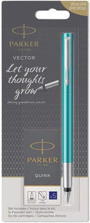 Parker Vector Fountain Pen & 5 Quink Ink Cartridges Blue