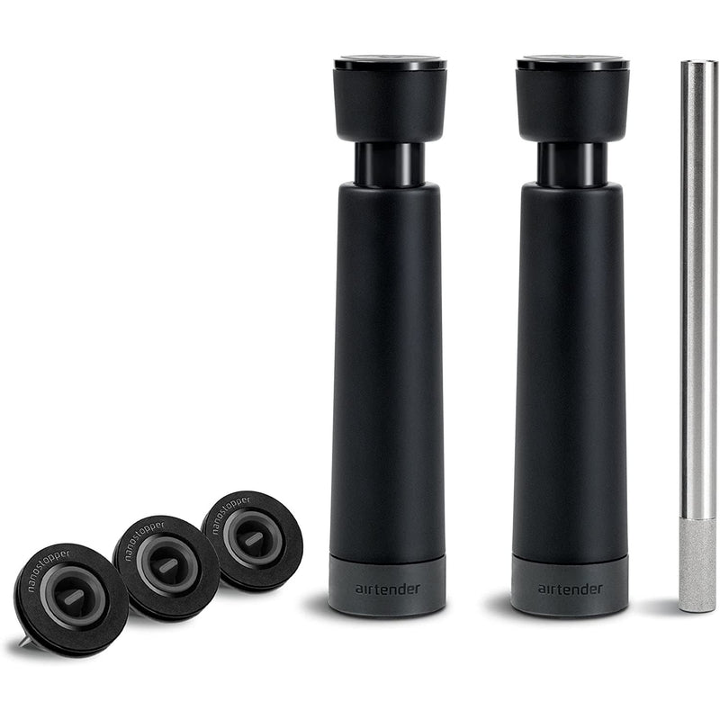 Airtender Wine Lover's Set Wine Aerator Air Pump with Stainless Steel Aerator, 1 Wine Vacuum with 3 Reusable Nanostopper Bottle Stoppers