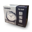 ساعة منبه جرس كاسيو ١٢٠×١١٠×٦٥ ملم مع عقارب و ارقام مضيئة , ضوء  و زر الغفوة  - ابيض 
Casio TQ-369