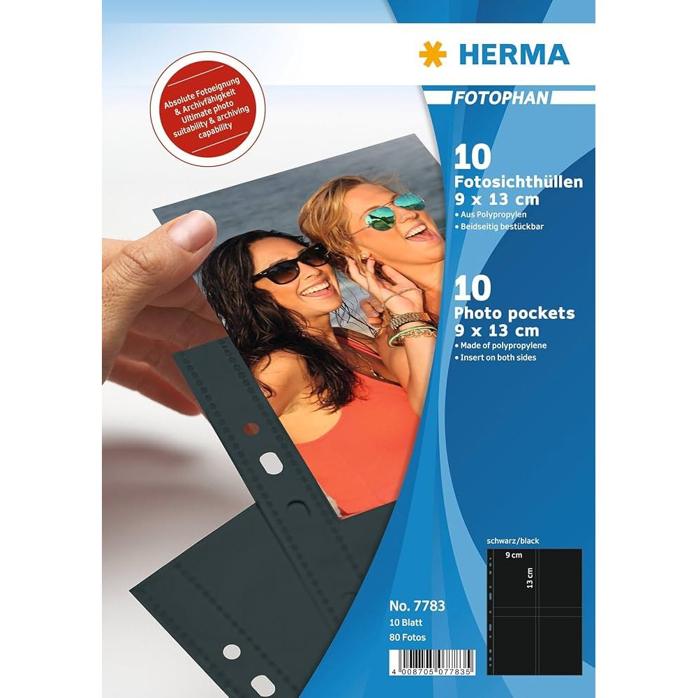 NEW Herma Photo Binder Black 10x15cm Pockets 2/Sheet - Pack of 10 Sheets