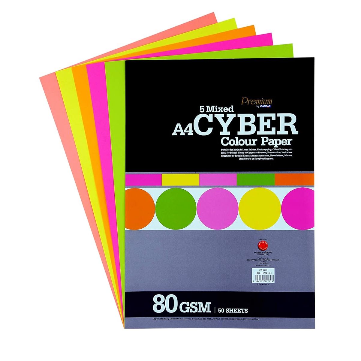 CampAp Cyber 5 Mixed Neon Colors A4 80gsm - Pack of 50 CampAp Cyber 5 Mixed Neon Colors A4 80gsm - Pack of 50