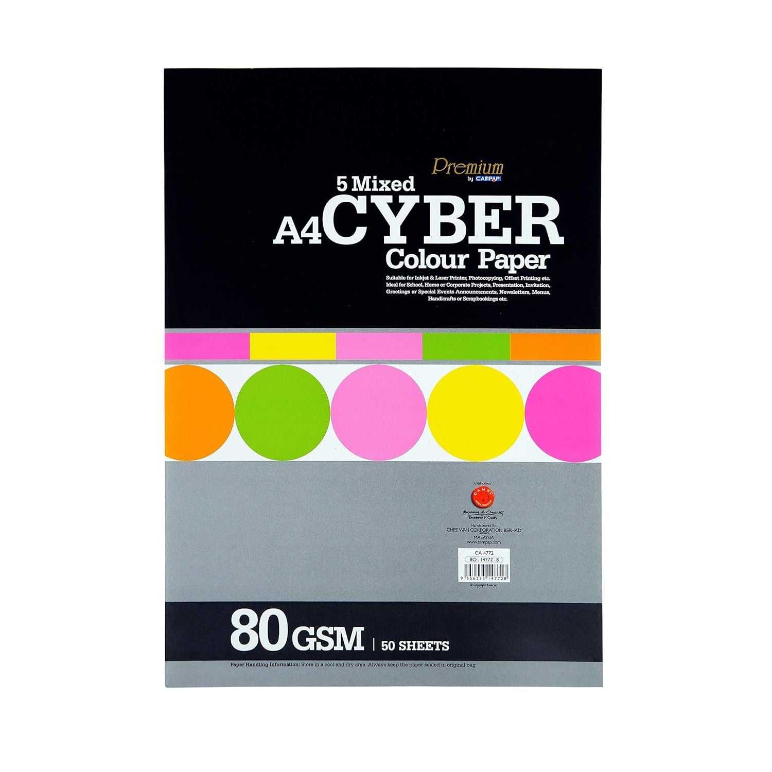 CampAp Cyber 5 Mixed Neon Colors A4 80gsm - Pack of 50 CampAp Cyber 5 Mixed Neon Colors A4 80gsm - Pack of 50
