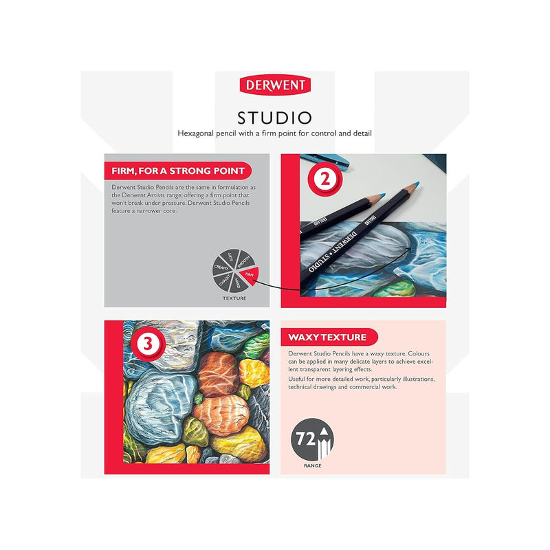 Derwent Studio Colouring Pencils Drawing & Colouring Ideal for Illustrating & Detailing Wax-Based Professional Quality - Tin Set