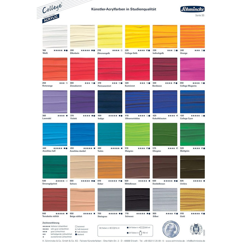 NEW Schmincke College Fine Artists's Acrylic Colours 120 ml - Black