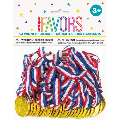 Unique Party Favor Gold Winner Medals with Lanyard - Pack of 24