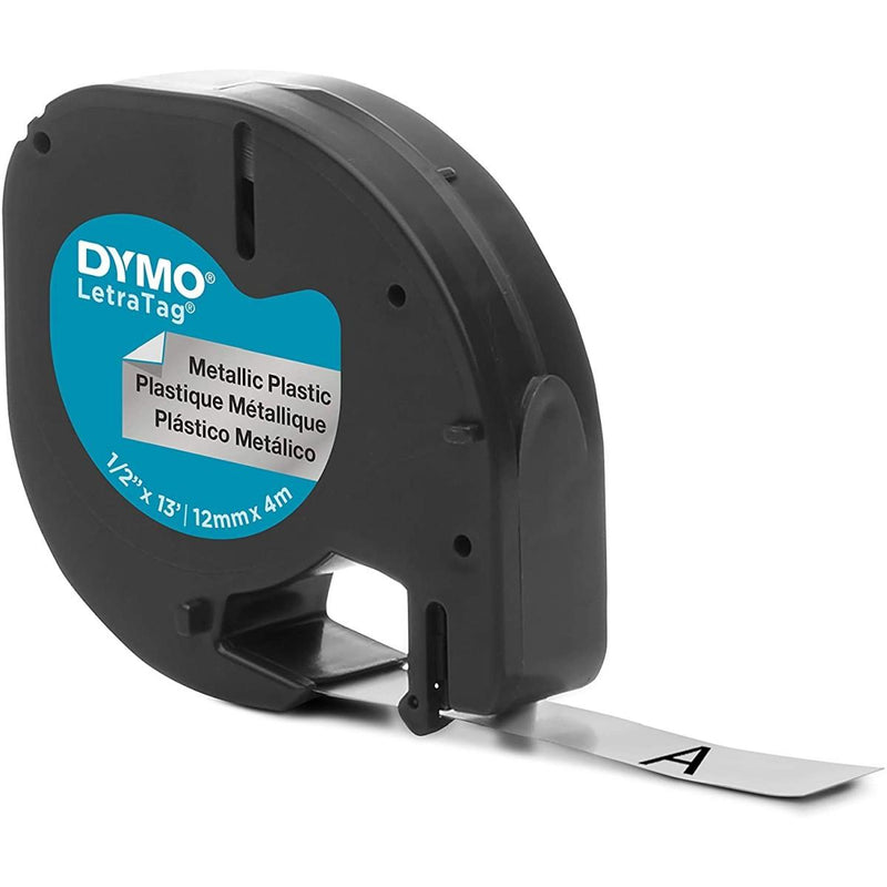 NEW Dymo LT Tape 12mm x 4 meters - Black on Metallic Plastic