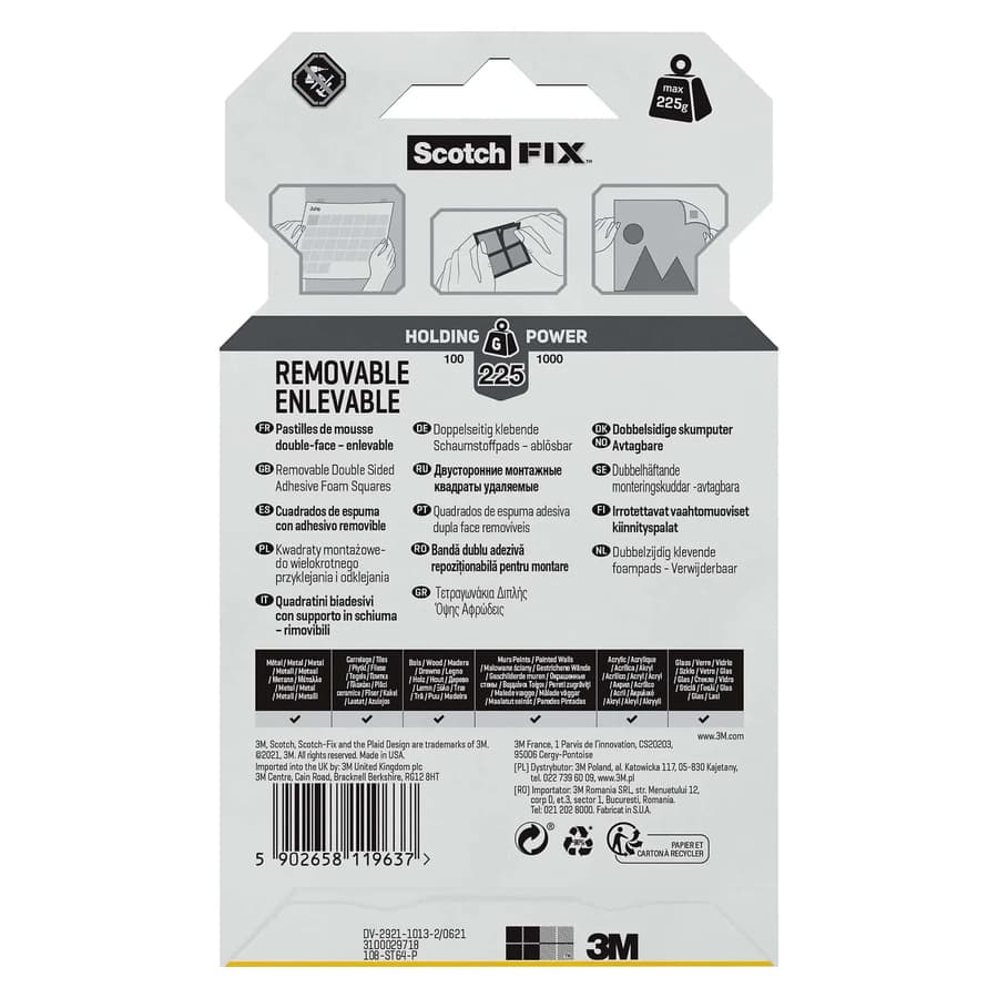 NEW 3M Scotch Fix Mounting Tape Double Face removable squares 12,7 x 12,7 mm - Pack of 64 NEW 3M Scotch Fix Mounting Tape Double Face removable squares 12,7 x 12,7 mm - Pack of 64