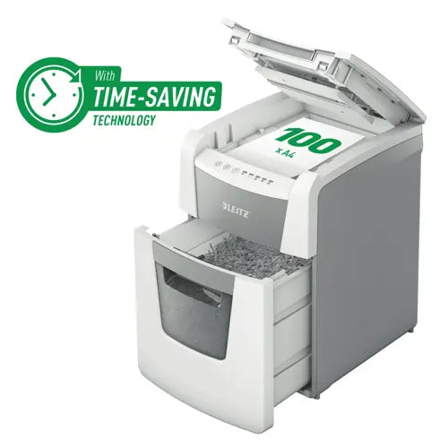 NEW Leitz Icon Auto Feed 100 Sheets P4 Cross Cut Shredder Machine - Small Office 100