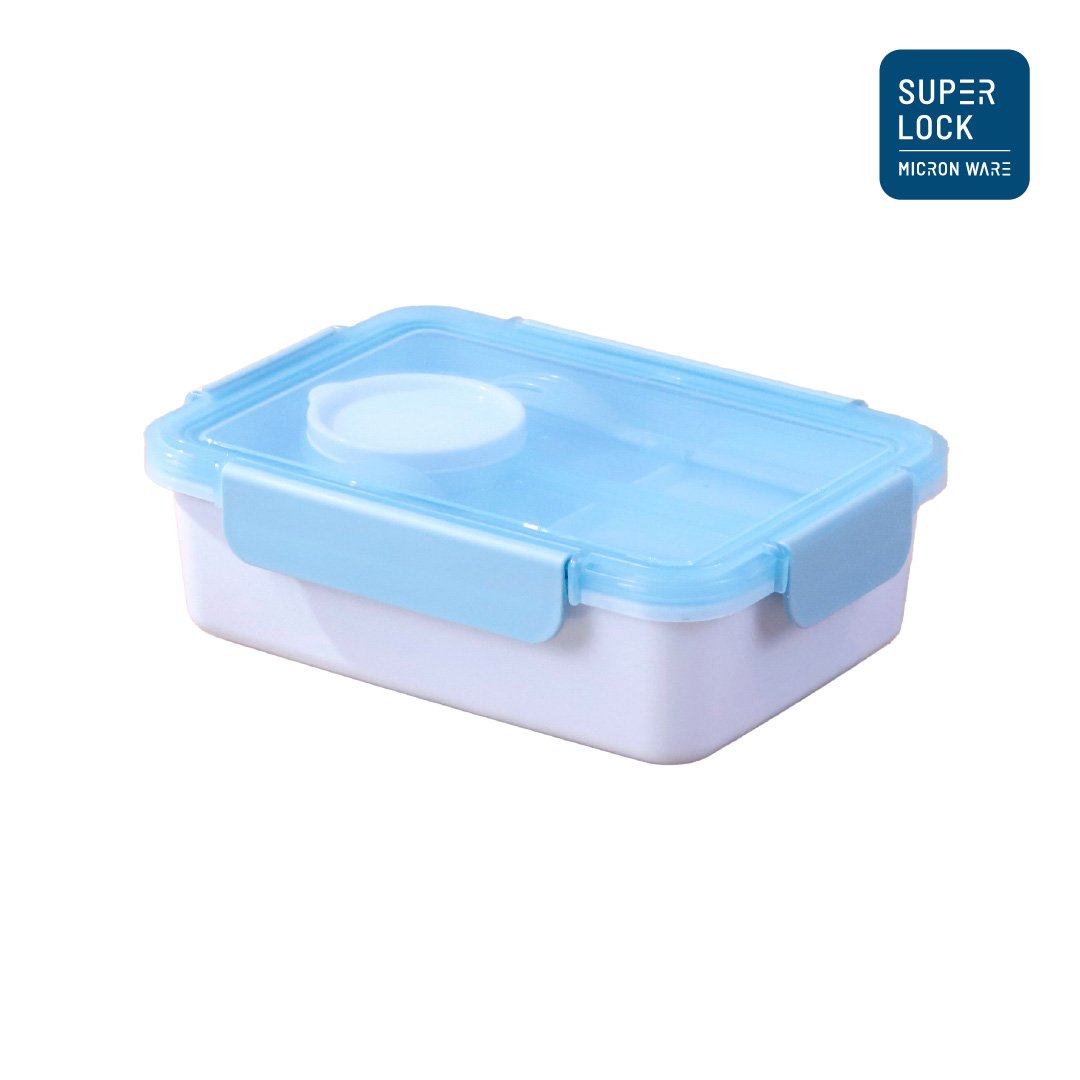 Micron Ware SUPER LOCK Lunch Box Tupperware with Dipping Sauce Cup & Lid 224x165x70mm