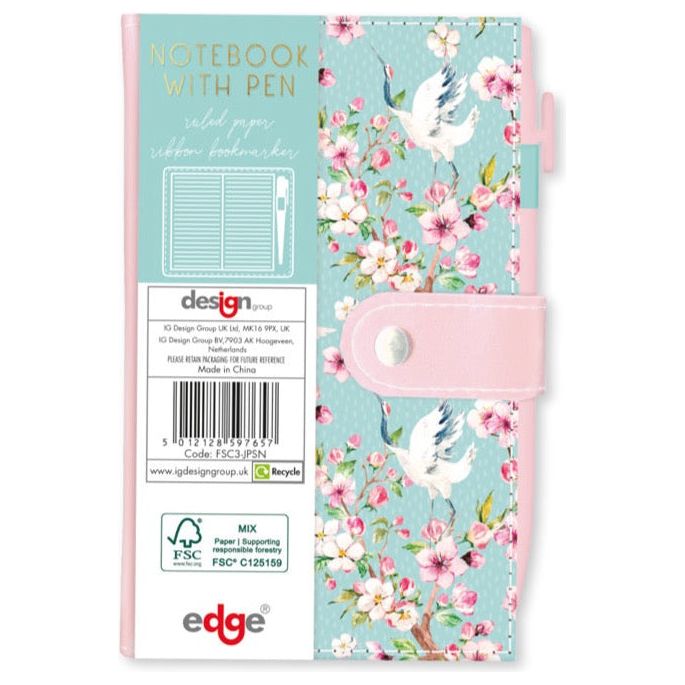 IG Design Padded Lined Notebook with Pen 15x9cm
