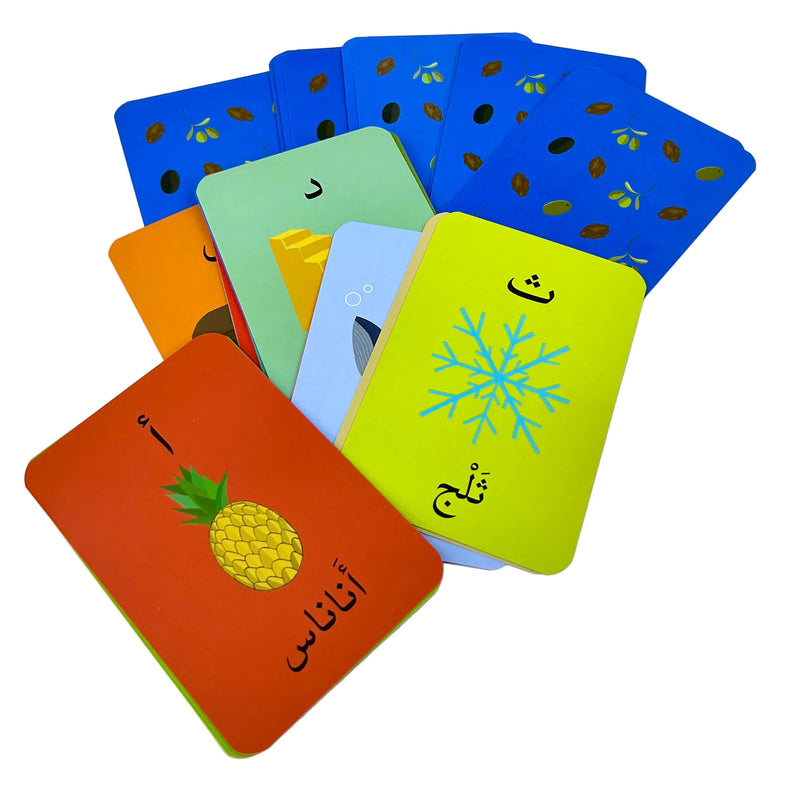World of Imagination Suzanne Ghawi Arabic Alphabets Flash Cards Game - 34 Cards عالم الخيال للنشر و التوزيع سوزان غاوي  لعبة بطاقات الحروف العربية