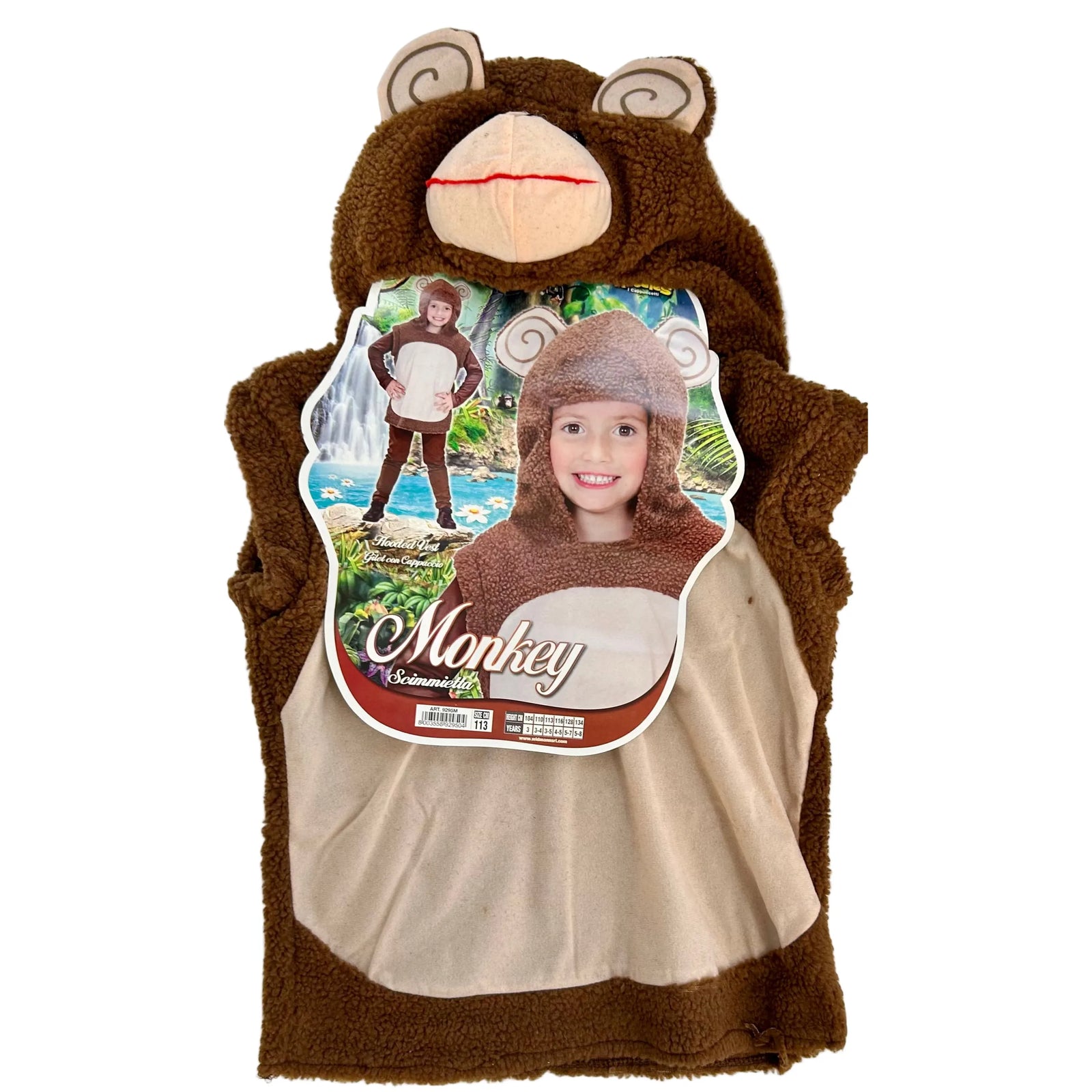 NEW W WIDMANN MILANO Party Fashion Kids Costume Monkey Hooded Vest NEW W WIDMANN MILANO Party Fashion Kids Costume Monkey Hooded Vest