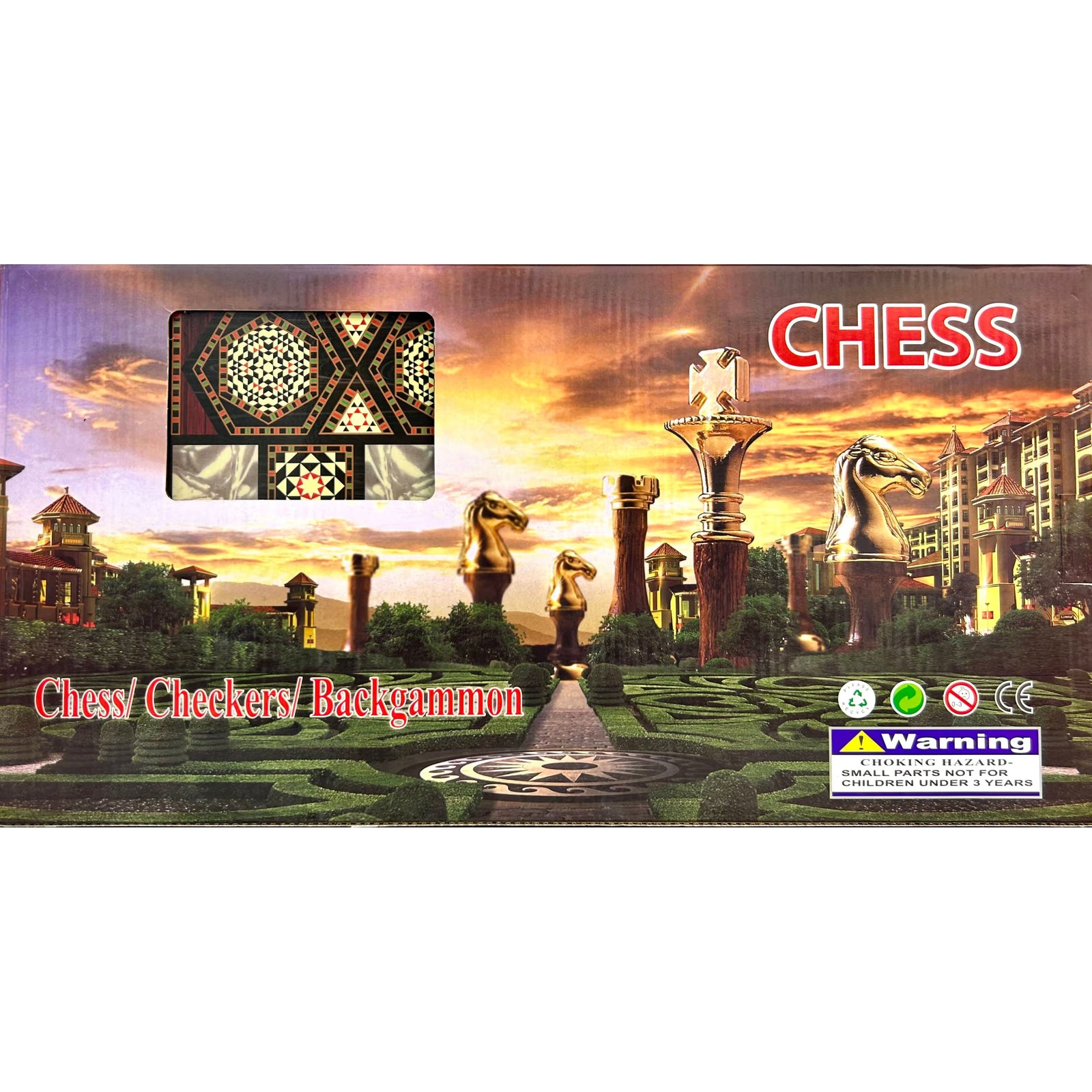 Arabesque Chess Checkers & Backgammon 3in1 Board Game 48x48x3 cm