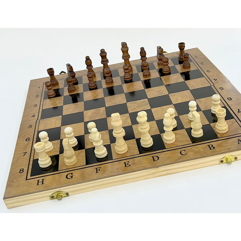 ٣ في ١ لعبة طاولة زهر و شطرنج و الدامة خشب كلاسيك