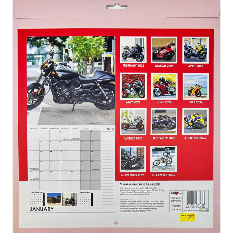 NEW IG Design 2026 Square Wall Calendar with Pictures - Motorbikes
